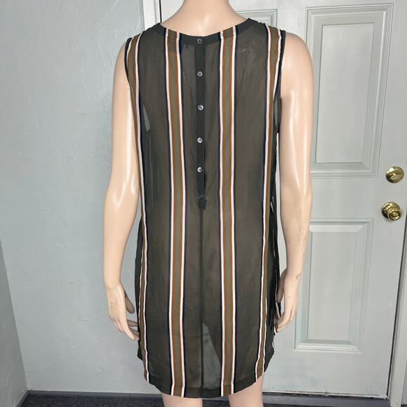 Theory Womens Shirt L Pinga Silk Designer Tunic Stripe Sheer Sleeveless B4-28 - Picture 3 of 6